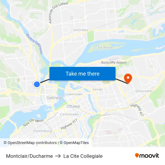 Montclair/Ducharme to La Cite Collegiale map