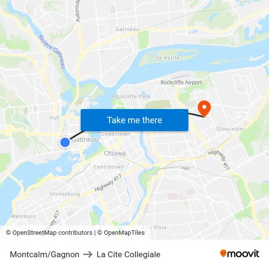 Montcalm/Gagnon to La Cite Collegiale map