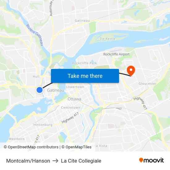 Montcalm/Hanson to La Cite Collegiale map