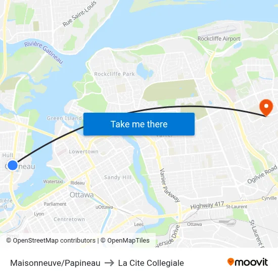 Maisonneuve/Papineau to La Cite Collegiale map