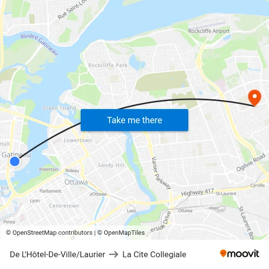 De L'Hôtel-De-Ville/Laurier to La Cite Collegiale map