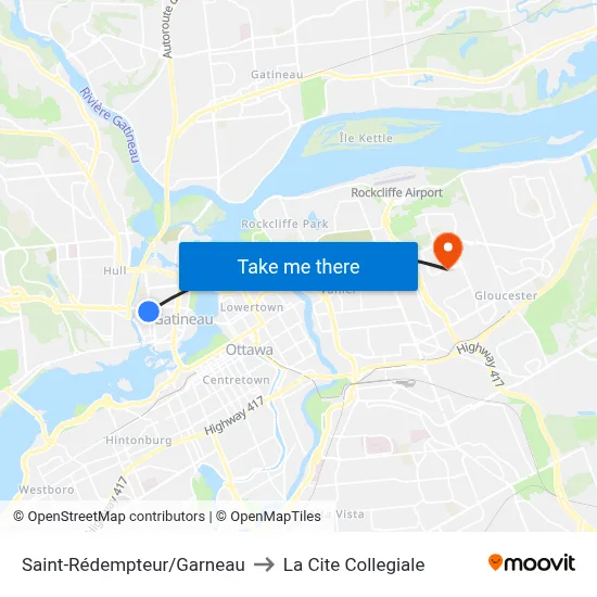 Saint-Rédempteur/Garneau to La Cite Collegiale map