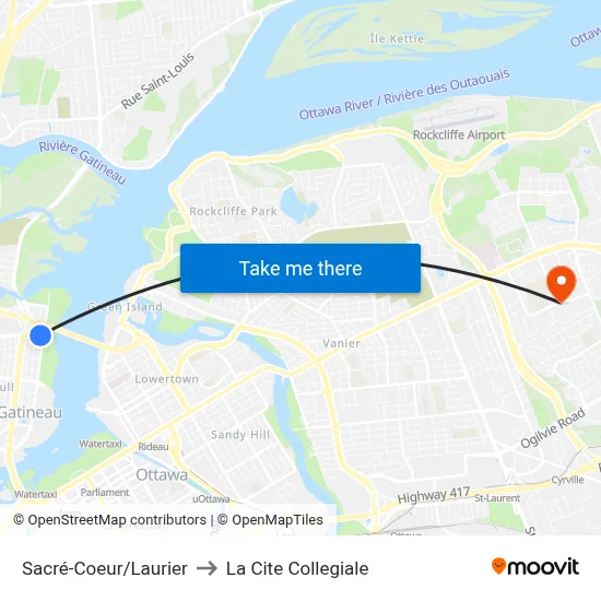 Sacré-Coeur/Laurier to La Cite Collegiale map