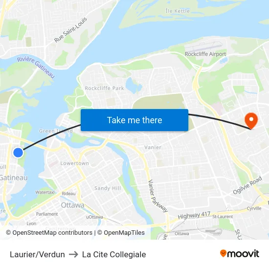 Laurier/Verdun to La Cite Collegiale map
