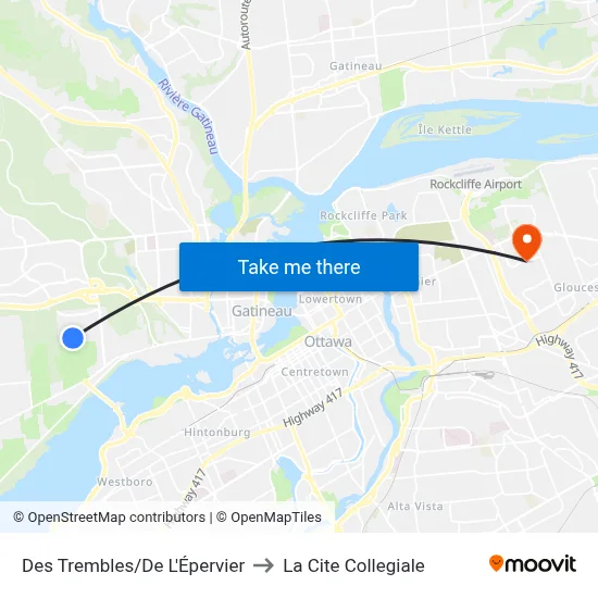 Des Trembles/De L'Épervier to La Cite Collegiale map