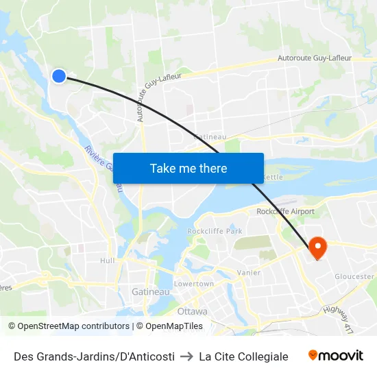Des Grands-Jardins/D'Anticosti to La Cite Collegiale map