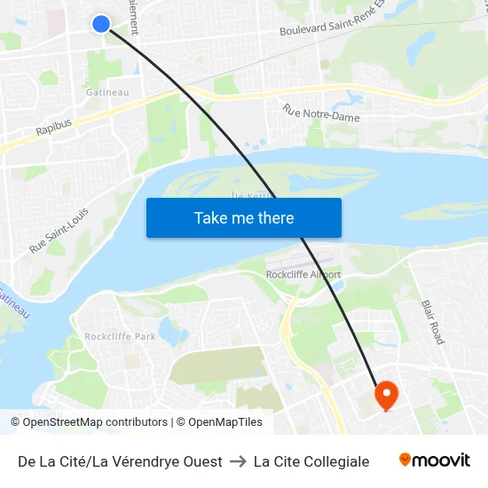 De La Cité/La Vérendrye Ouest to La Cite Collegiale map