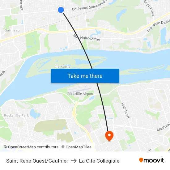 Saint-René Ouest/Gauthier to La Cite Collegiale map