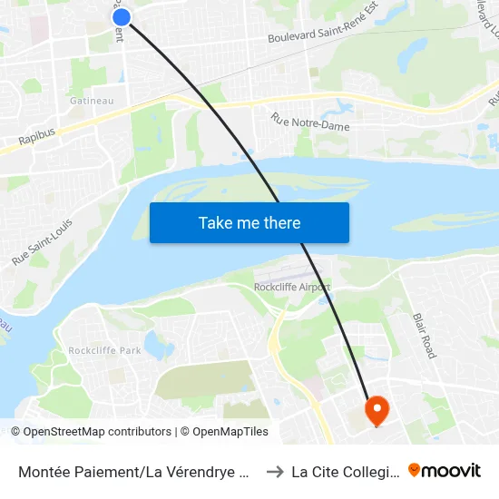 Montée Paiement/La Vérendrye Ouest to La Cite Collegiale map