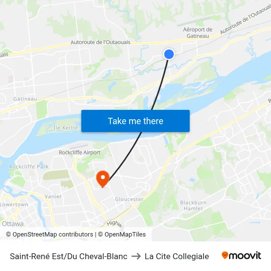 Saint-René Est/Du Cheval-Blanc to La Cite Collegiale map