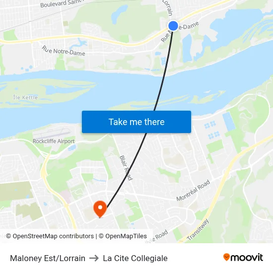 Maloney Est/Lorrain to La Cite Collegiale map