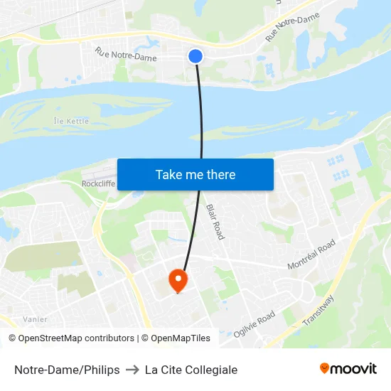Notre-Dame/Philips to La Cite Collegiale map