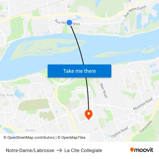 Notre-Dame/Labrosse to La Cite Collegiale map