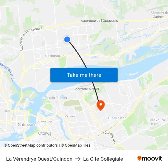 La Vérendrye Ouest/Guindon to La Cite Collegiale map