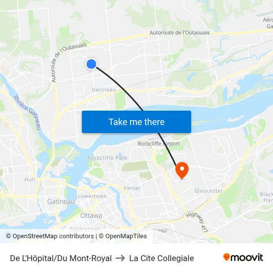 De L'Hôpital/Du Mont-Royal to La Cite Collegiale map