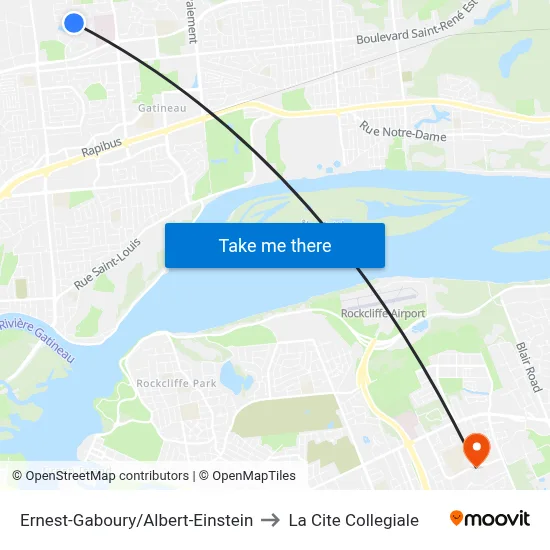 Ernest-Gaboury/Albert-Einstein to La Cite Collegiale map
