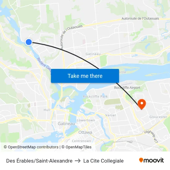 Des Érables/Saint-Alexandre to La Cite Collegiale map