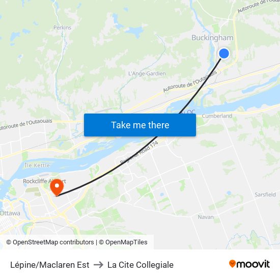 Lépine/Maclaren Est to La Cite Collegiale map