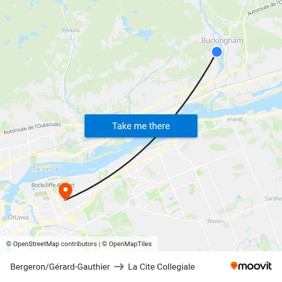 Bergeron/Gérard-Gauthier to La Cite Collegiale map