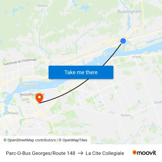 Parc-O-Bus Georges/Route 148 to La Cite Collegiale map