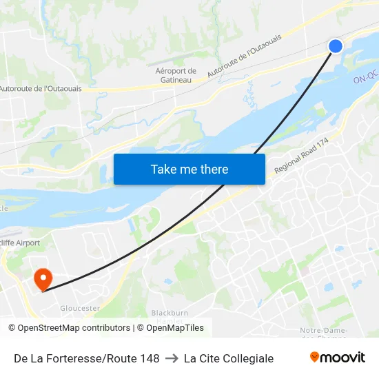 De La Forteresse/Route 148 to La Cite Collegiale map