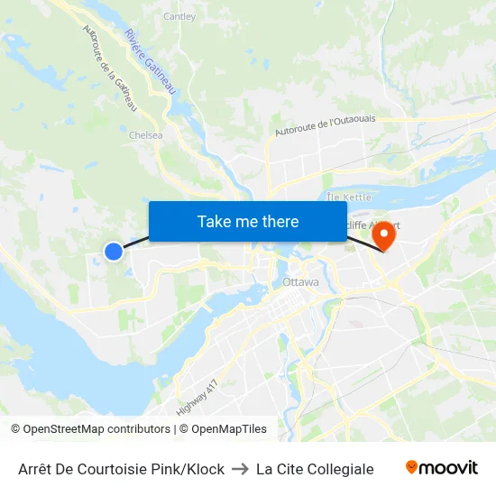 Arrêt De Courtoisie Pink/Klock to La Cite Collegiale map