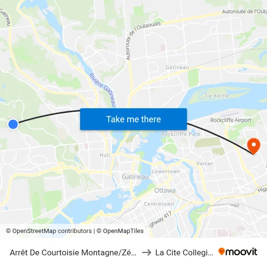 Arrêt De Courtoisie Montagne/Zéphyr to La Cite Collegiale map
