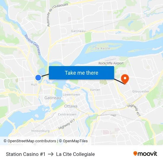 Station Casino #1 to La Cite Collegiale map