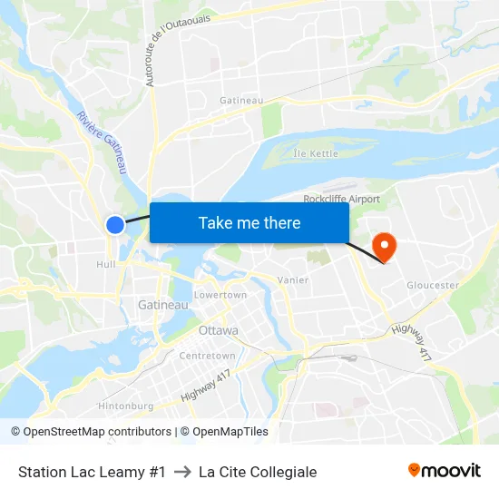 Station Lac Leamy #1 to La Cite Collegiale map