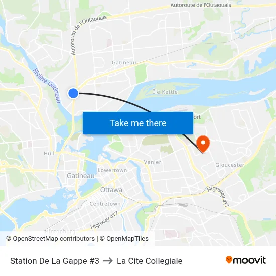 Station De La Gappe #3 to La Cite Collegiale map