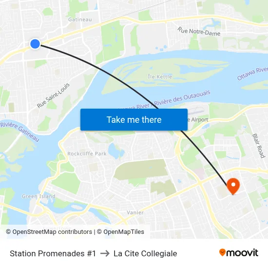 Station Promenades #1 to La Cite Collegiale map