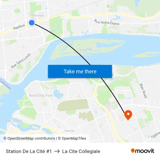 Station De La Cité #1 to La Cite Collegiale map