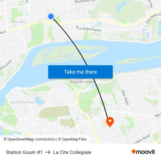 Station Gouin #1 to La Cite Collegiale map