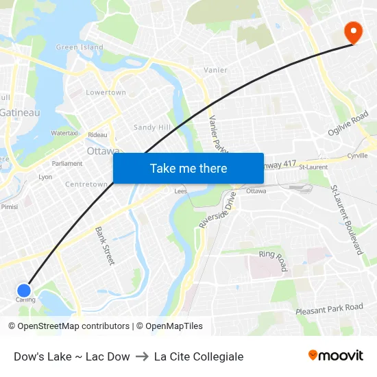Dow's Lake ~ Lac Dow to La Cite Collegiale map