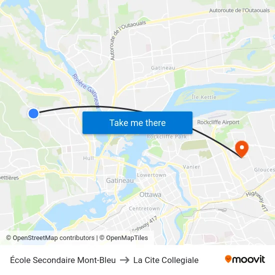 École Secondaire Mont-Bleu to La Cite Collegiale map