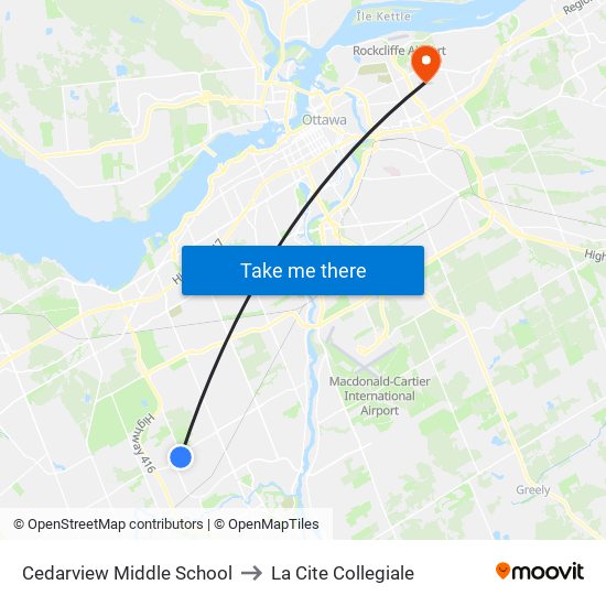 Cedarview Middle School to La Cite Collegiale map