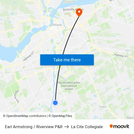 Earl Armstrong / Riverview P&R to La Cite Collegiale map