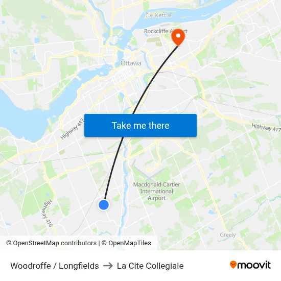 Woodroffe / Longfields to La Cite Collegiale map