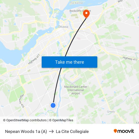 Nepean Woods 1a (A) to La Cite Collegiale map