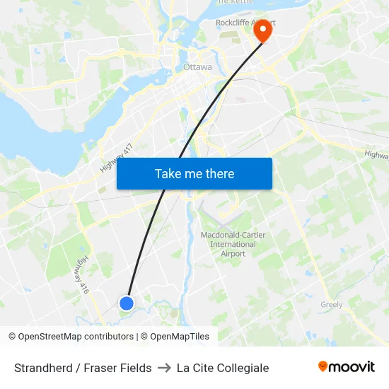 Strandherd / Fraser Fields to La Cite Collegiale map