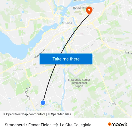 Strandherd / Fraser Fields to La Cite Collegiale map