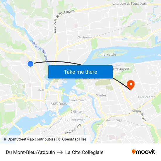 Du Mont-Bleu/Ardouin to La Cite Collegiale map