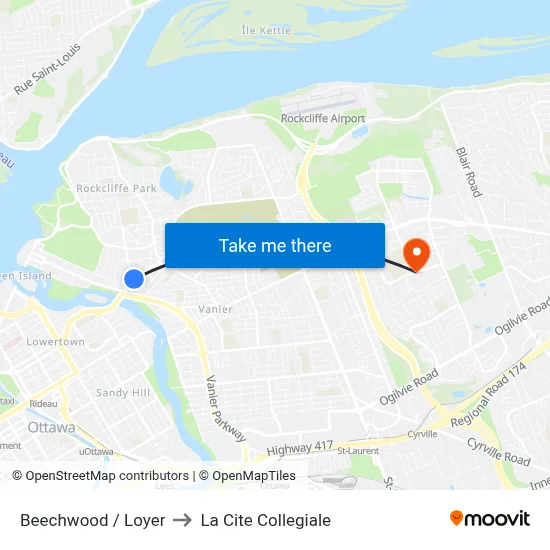 Beechwood / Loyer to La Cite Collegiale map