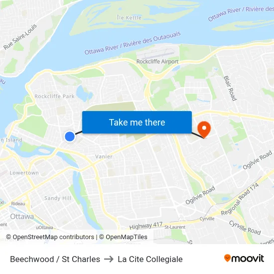 Beechwood / St Charles to La Cite Collegiale map