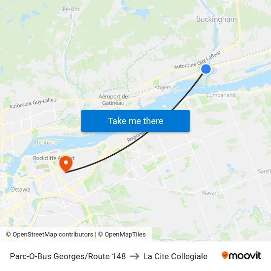 Parc-O-Bus Georges/Route 148 to La Cite Collegiale map
