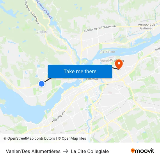 Vanier/Des Allumettières to La Cite Collegiale map