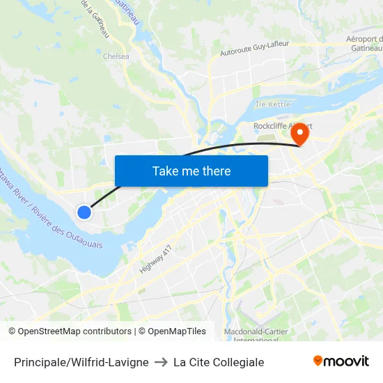 Principale/Wilfrid-Lavigne to La Cite Collegiale map