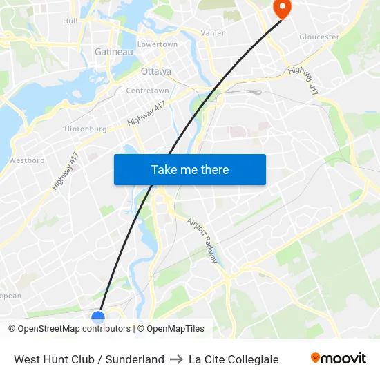 West Hunt Club / Sunderland to La Cite Collegiale map