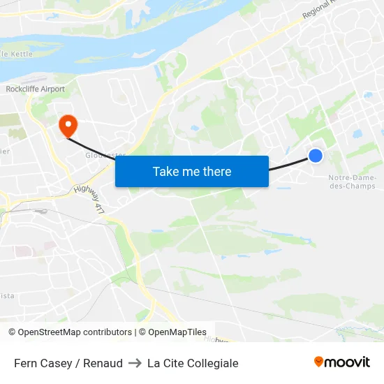 Fern Casey / Renaud to La Cite Collegiale map