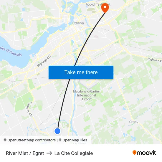 River Mist / Egret to La Cite Collegiale map